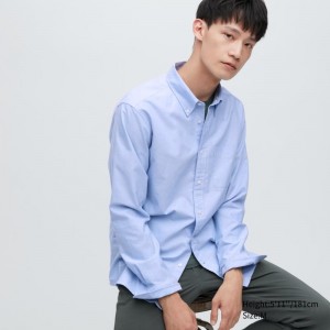 Men Uniqlo Oxford Slim-fit Long-sleeve Shirts Blue | 6761664