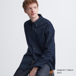 Men Uniqlo Oxford Slim-fit Long-sleeve Shirts Navy | 4375150