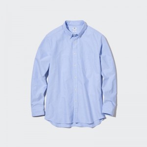 Men Uniqlo Oxford Slim-fit Long-sleeve Shirts Blue | 8174762
