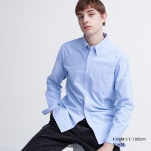 Men Uniqlo Oxford Slim-fit Long-sleeve Shirts Blue | 1582835