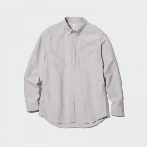 Men Uniqlo Oxford Slim-fit Long-sleeve Shirts Grey | 499614