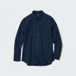 Men Uniqlo Oxford Slim-fit Long-sleeve Shirts Navy | 6798274