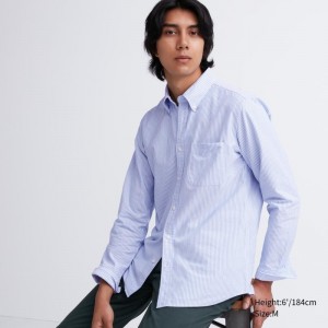 Men Uniqlo Oxford Striped Slim Fit Long-sleeve Shirts Blue | 5192175