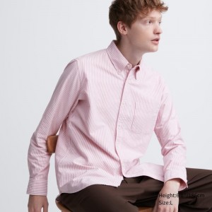 Men Uniqlo Oxford Striped Slim Fit Long-sleeve Shirts Red | 1189265