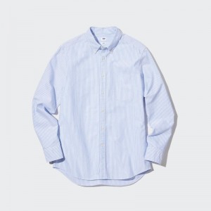 Men Uniqlo Oxford Striped Slim-fit Long-sleeve Shirts Blue | 9905881