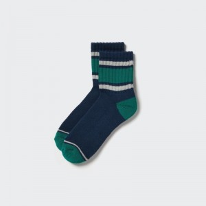 Men Uniqlo Pattern Lined Half Socks Blue | 4835675