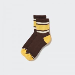 Men Uniqlo Pattern Lined Half Socks Brown | 7746137