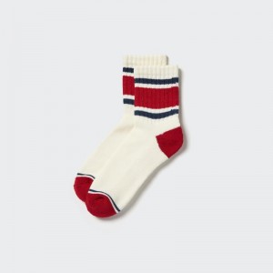 Men Uniqlo Pattern Lined Half Socks White | 5304146