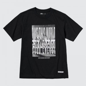 Men Uniqlo Peace For All Kosuke Kawamura Short-sleeve Graphic T Shirts Black | 2285126