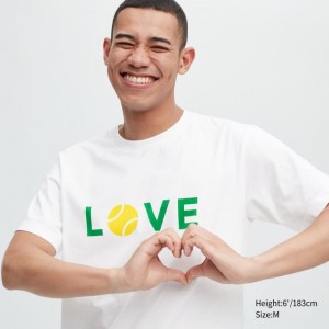 Men Uniqlo Peace For All Roger Federer Short-sleeve Graphic T Shirts White | 618934