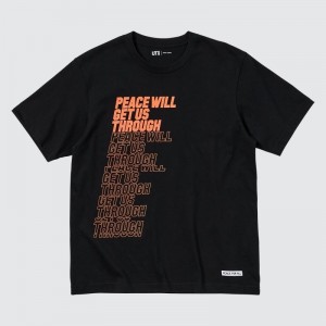 Men Uniqlo Peace For All Shingo Kunieda Short Sleeve Graphic T Shirts Black | 5102136