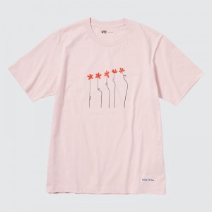 Men Uniqlo Peace For All Short-sleeve Graphic Hana Tajima T Shirts Pink | 3985930