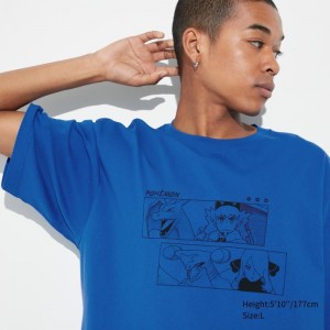 Men Uniqlo Pokémon Masters Ex Ut Oversized Short-sleeve Graphic T Shirts Blue | 6692065