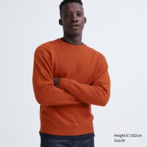 Men Uniqlo Premium Lambswool Crew Neck Long Sleeve Sweaters Orange | 69383