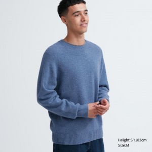 Men Uniqlo Premium Lambswool Crew Neck Long Sleeve Sweaters Blue | 9627613