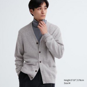 Men Uniqlo Premium Lambswool V-neck Long-sleeve Cardigan Grey | 2864842