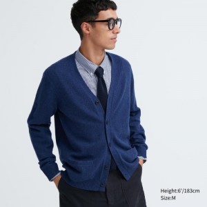Men Uniqlo Premium Lambswool V-neck Long-sleeve Cardigan Blue | 2714710