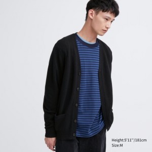 Men Uniqlo Premium Lambswool V-neck Long-sleeve Cardigan Black | 493311