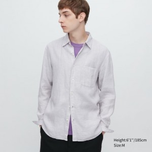 Men Uniqlo Premium Linen Long-sleeve Shirts Grey | 253412