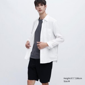 Men Uniqlo Premium Linen Long-sleeve Shirts White | 8671003
