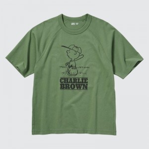 Men Uniqlo Retro Peanuts Ut Oversized Short-sleeve Graphic T Shirts Green | 4983222