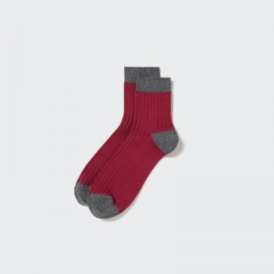 Men Uniqlo Ribbed Half Socks Red | 3503280