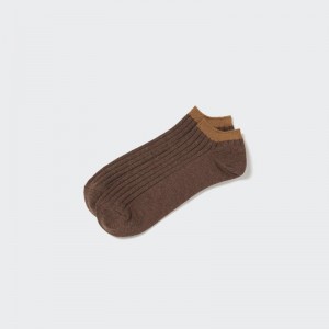 Men Uniqlo Ribbed Short Socks Brown | 298161