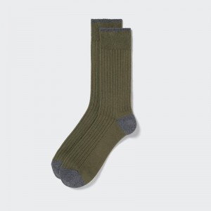 Men Uniqlo Ribbed Socks Olive | 1116080