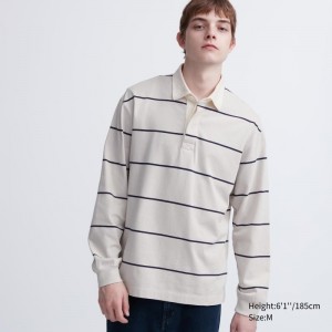 Men Uniqlo Rugger Long-sleeve Polo Shirts Beige | 9720191