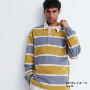 Men Uniqlo Rugger Long-sleeve Polo Shirts Yellow | 9566278