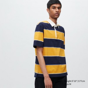 Men Uniqlo Rugger Striped Short Sleeve Polo Shirts Yellow | 3493818