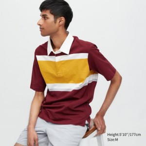 Men Uniqlo Rugger Striped Short-sleeve Polo Shirts Burgundy | 403747