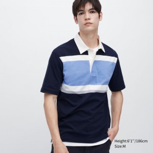 Men Uniqlo Rugger Striped Short-sleeve Polo Shirts Blue | 5990629