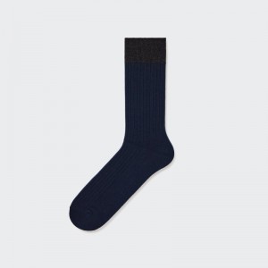 Men Uniqlo Silket Ribbed Socks Navy | 797252