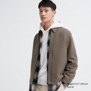 Men Uniqlo Single Collar Short Jackets Brown | 6614227
