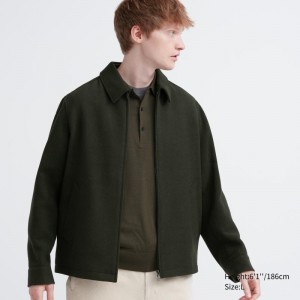 Men Uniqlo Single Collar Short Jackets Green | 7439229