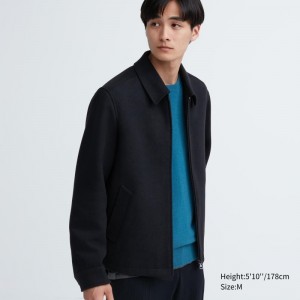 Men Uniqlo Single Collar Short Jackets Navy | 4990503
