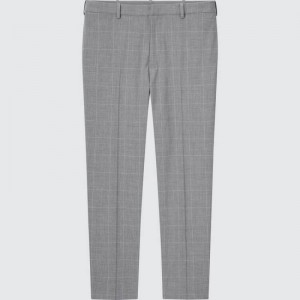 Men Uniqlo Smart Comfort Glen Checked Ankle Length Pants Grey | 8446851