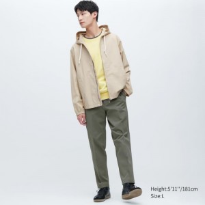 Men Uniqlo Smart Cotton Ankle Length Pants Olive | 3177552