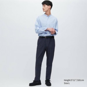 Men Uniqlo Smart Patterned Ankle Length Pants Navy | 8705015