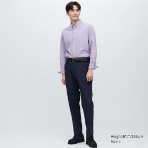 Men Uniqlo Smart Patterned Ankle Length Pants Navy | 7116751