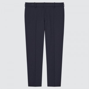 Men Uniqlo Smart Striped Ankle Length Pants Navy | 7047343