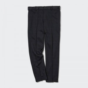 Men Uniqlo Smart Windowpane Checked Ankle Length Pants Navy | 5465279