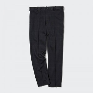 Men Uniqlo Smart Windowpane Checked Ankle Length Pants Navy | 4144331