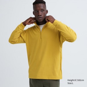 Men Uniqlo Smooth Fleece Half-zip T Shirts Yellow | 1243369
