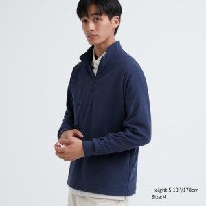 Men Uniqlo Smooth Fleece Half-zip T Shirts Blue | 7145048