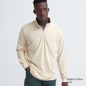 Men Uniqlo Smooth Fleece Half-zip T Shirts Beige | 3410002