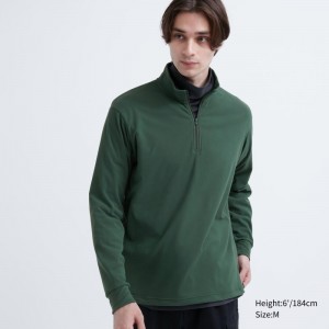Men Uniqlo Smooth Fleece Half-zip T Shirts Green | 523515