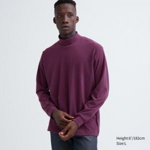 Men Uniqlo Smooth Fleece Mock Neck T Shirts Purple | 2072155