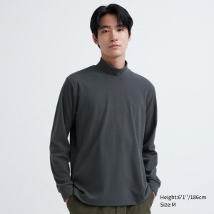 Men Uniqlo Smooth Fleece Mock Neck T Shirts Grey | 7598046
